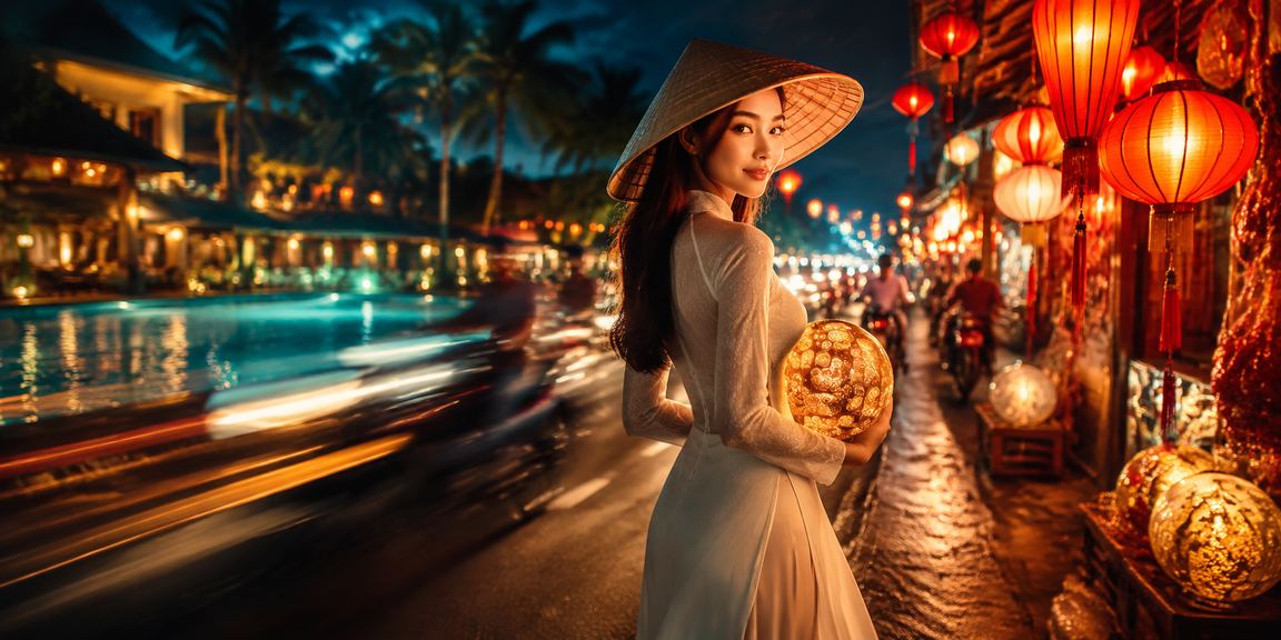Người phụ nữ đội nón lá tại Mũi Né tham gia xổ số trực tuyến trên điện thoại